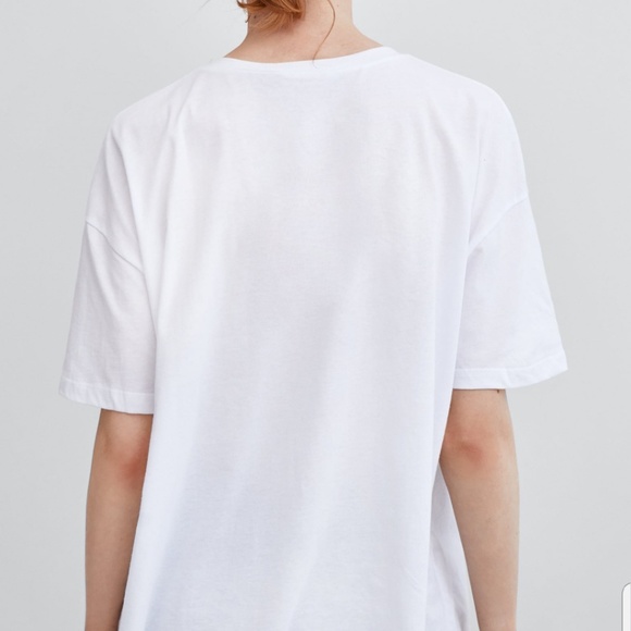 ZARA EMBELLISHED WHITE TEXT APPLIQUE T-SHIRT - Picture 3 of 4